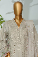 Bin Saeed Stitched 3 Piece Luxury Emb Lawn Suit- D-2758 GRAY