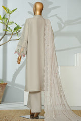 Bin Saeed Stitched 3 Piece Luxury Emb Lawn Suit- D-2758 GRAY