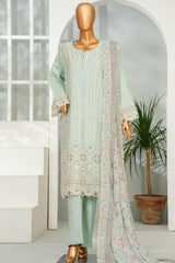 Bin Saeed Stitched 3 Piece Luxury Emb Lawn With Chiffon Dupatta- D-2763 FEROZI