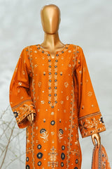 Bin Saeed Stitched 3 Piece Luxury Applique Kari Lawn Suit-D-2809-MUSTARD