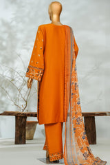 Bin Saeed Stitched 3 Piece Luxury Applique Kari Lawn Suit-D-2809-MUSTARD