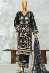 Bin Saeed Stitched 3 Piece Luxury Applique Kari Lawn Suit-D-2810-BLACK