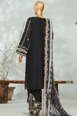 Bin Saeed Stitched 3 Piece Luxury Applique Kari Lawn Suit-D-2810-BLACK