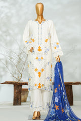 Bin Saeed Stitched 3 Piece Luxury Applique Kari Lawn Suit-D-2811-WHITE