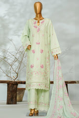 Bin Saeed Stitched 3 Piece Luxury Applique Kari Lawn Suit-D-2813-GREEN