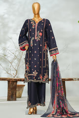 Bin Saeed Stitched 3 Piece Luxury Applique Kari Lawn Suit-D-2814-BLUE
