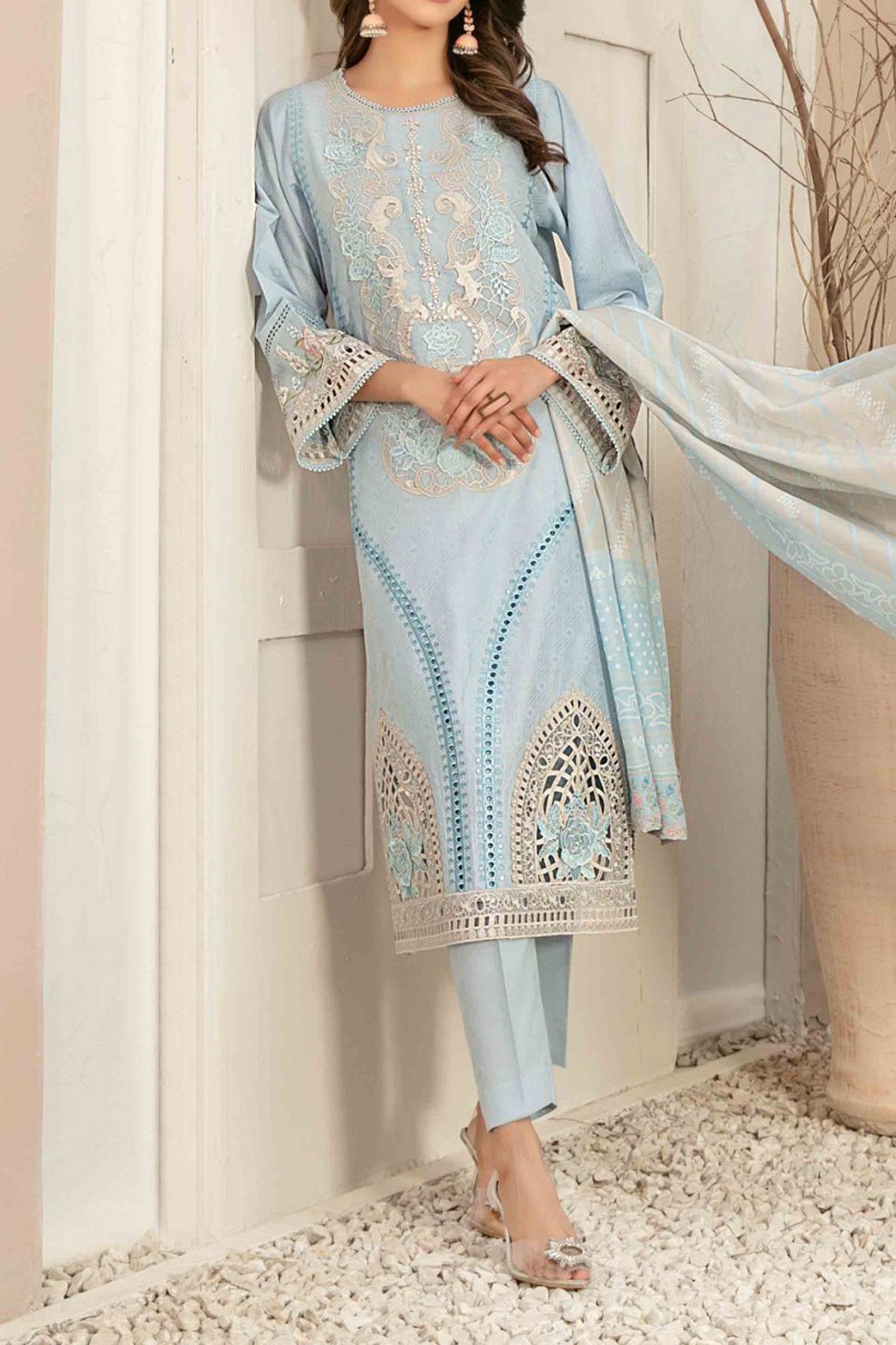 Elzeena By Tawakkal Stitched 3 Piece Emb Solid Lawn Collection'2024-D-2866