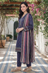 Arshi By Tawakkal Stitched 3 Piece Printed Rotary Lawn Suit-D-2998-Blue