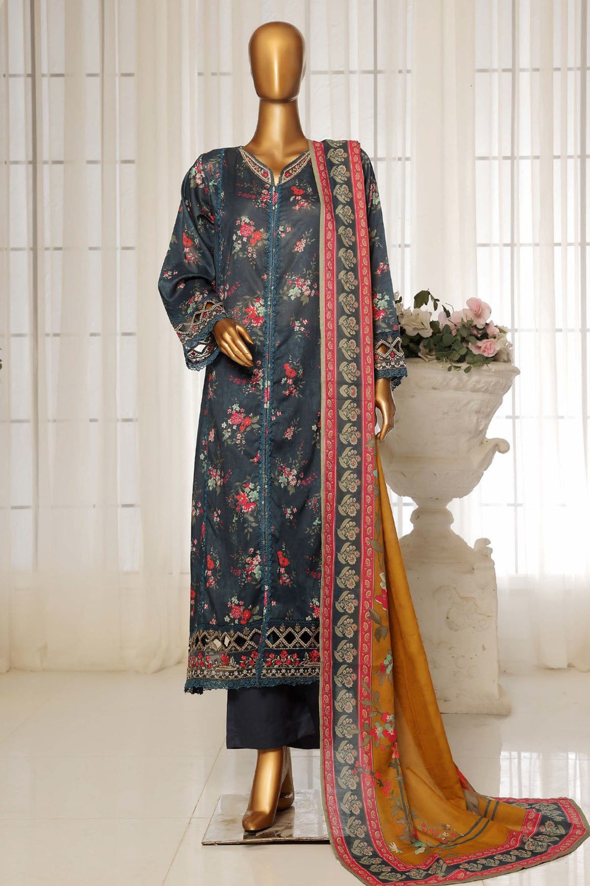 Sada Bahar Stitched 3 Piece Festive Emb Lawn Vol-01 Collection'2025-D-3989-Navy Blue