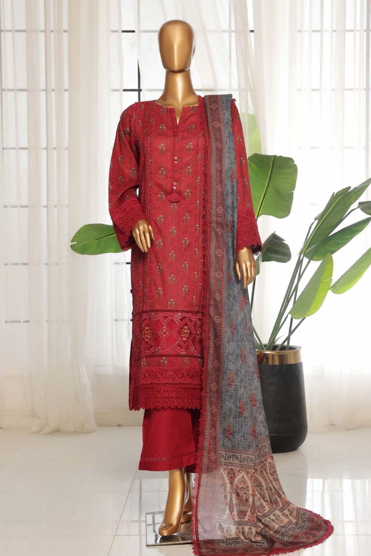 Rania By Sada Bahar Stitched 3 Piece Emb Lawn Vol-02 Collection-D-4087-Maroon