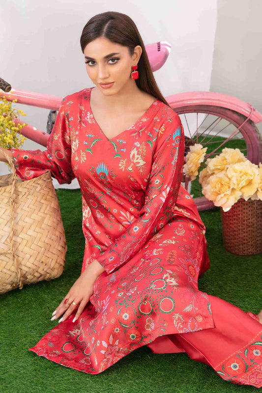 Damask By Tawakkal Stitched 2 Piece Digital Print Silk Collection-D-5205-Red