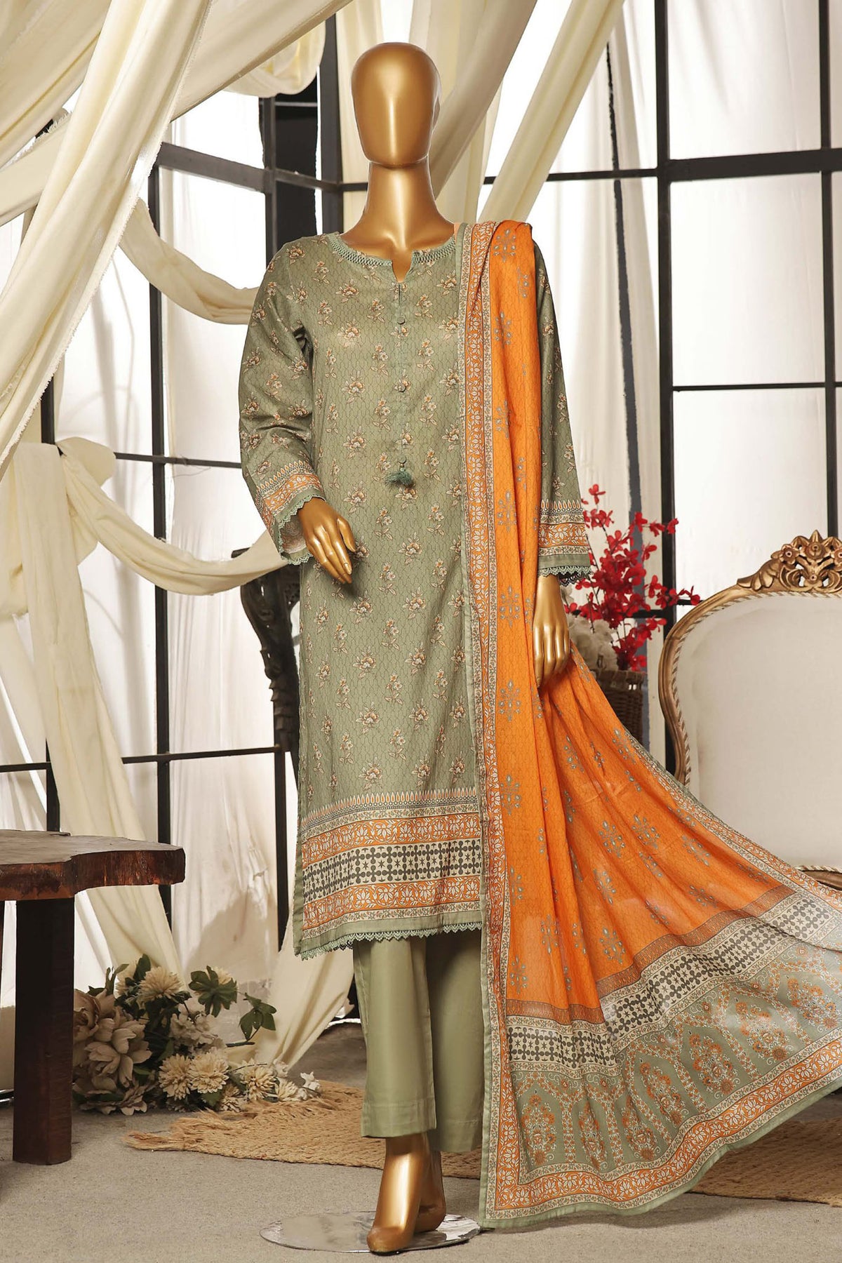 Sada Bahar Stitched 3 Piece Printed Lawn Vol-04 Collection'2024-D-691-Olive