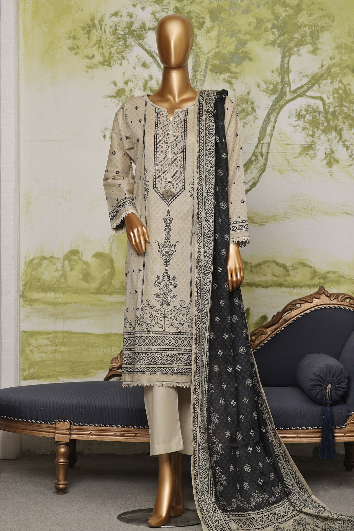 Sada Bahar Stitched 3 Piece Printed Lawn Vol-03 Collection'2024-D-699-Off White