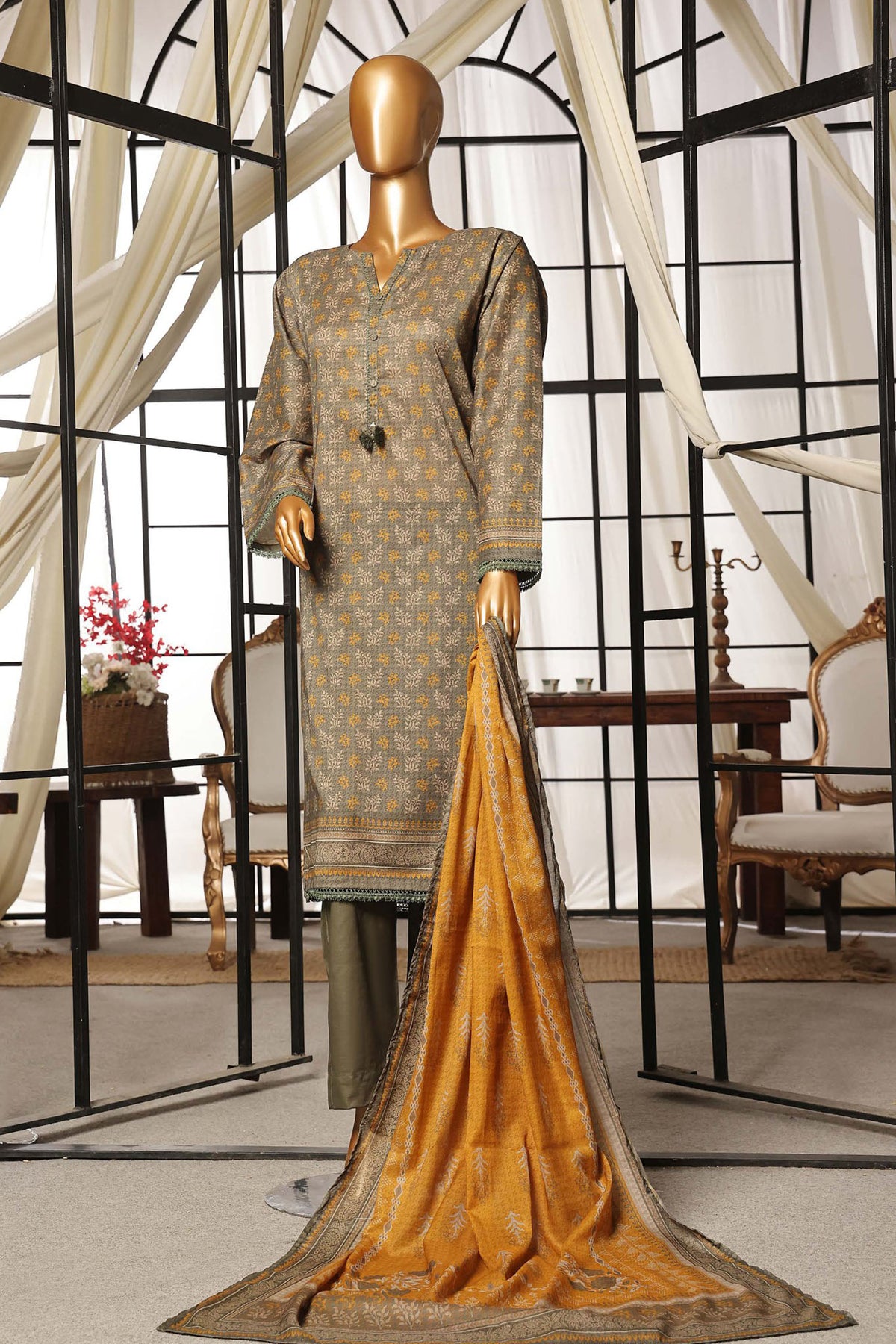 Sada Bahar Stitched 3 Piece Printed Lawn Vol-04 Collection'2024-D-727-Olive