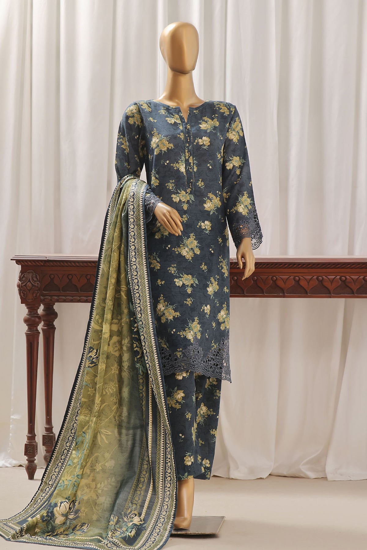 Sada Bahar Stitched 3 Piece Emb Khaddar Vol-02 Collection'2024-D-8151-Navy Blue