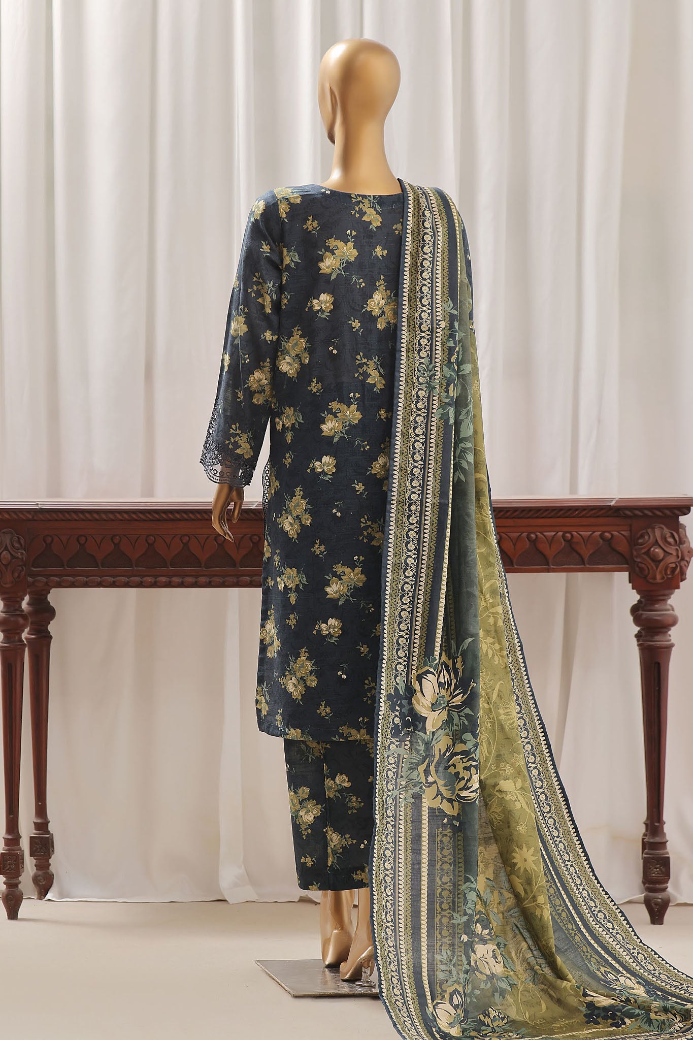 Sada Bahar Stitched 3 Piece Emb Khaddar Vol-02 Collection'2024-D-8151-Navy Blue