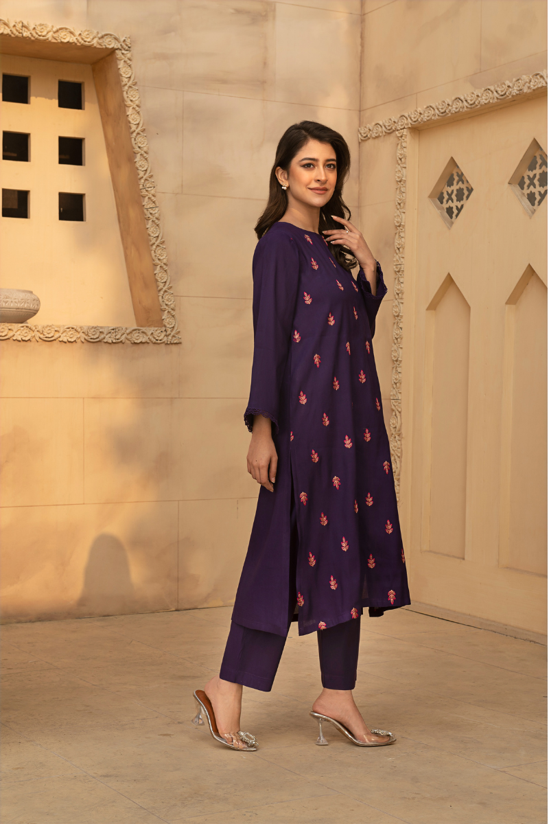 MYAURA Stitched 2 Piece Viscose Collection- Purple