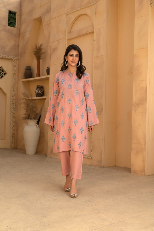 MYAURA Stitched 2 Piece Viscose Collection- Peach