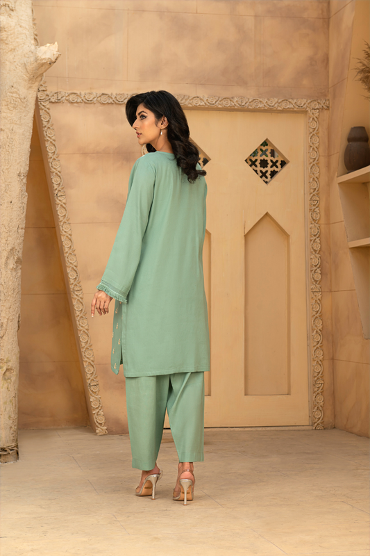 MYAURA Stitched 2 Piece Viscose Collection- Mint Green