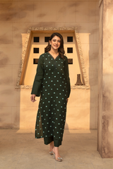 MYAURA Stitched 2 Piece Viscose Collection- Dark Green