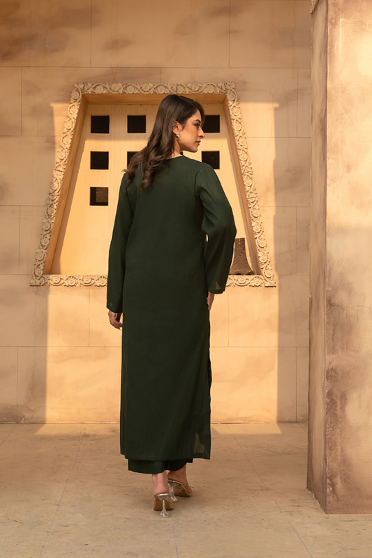 MYAURA Stitched 2 Piece Viscose Collection- Dark Green