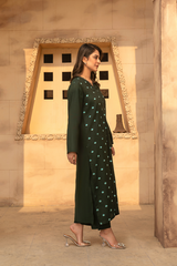 MYAURA Stitched 2 Piece Viscose Collection- Dark Green