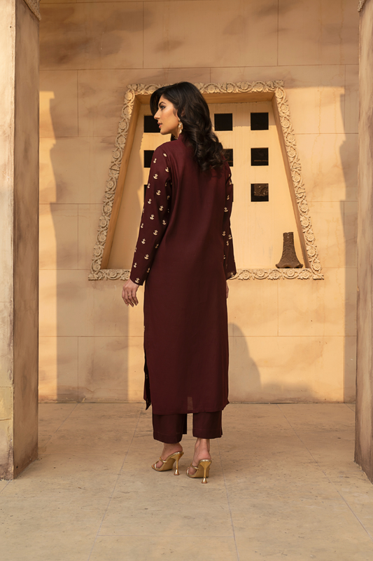 MYAURA Stitched 2 Piece Viscose Collection- Dark Brown