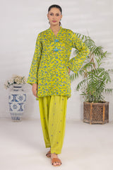 Basic Essentials By Dor Stitched Co Ords Digital Printed Cotton Suit-DBEC-06-Lime Green