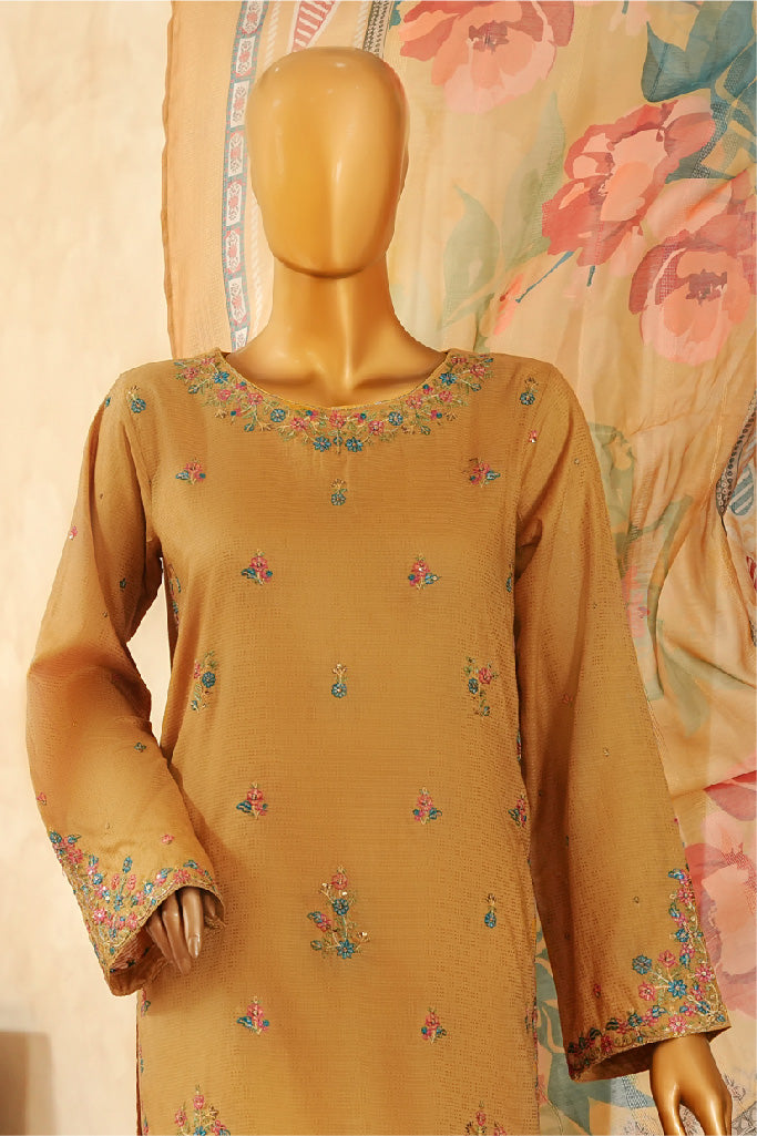 Muse By HZ Stitched 3 Piece Emb Dobby Jacquard Vol-04 Collection'2025-DEJ-3P-027-Golden Rod