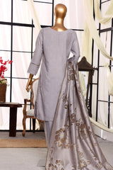 Damask By HZ Stitched 3 Piece Jacquard Lawn Collection'2024-DJL-406-Silver