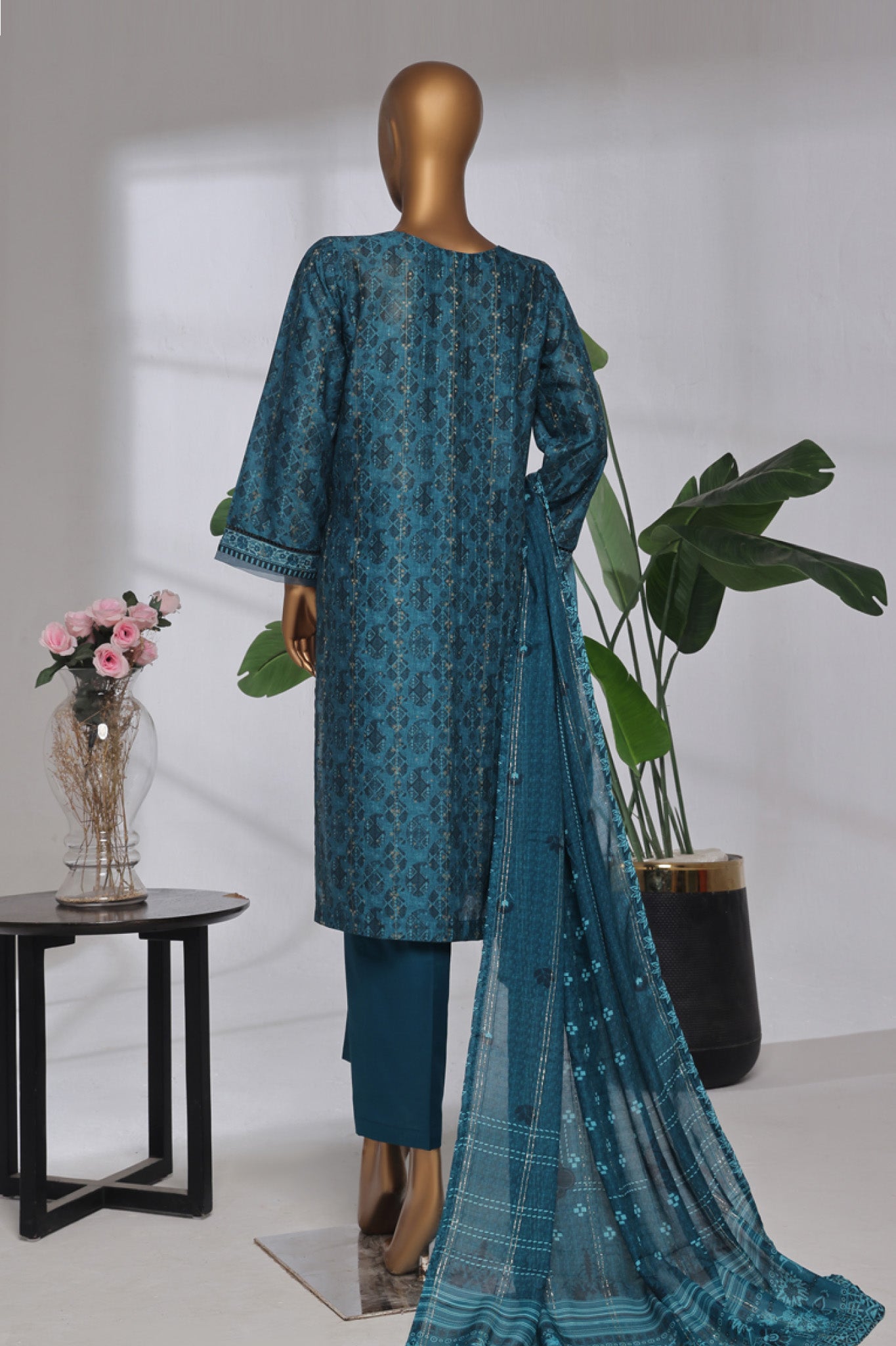 Damask By HZ Stitched 3 Piece Prints Jacquard Collection'2025-DPJ-034-Turquoise