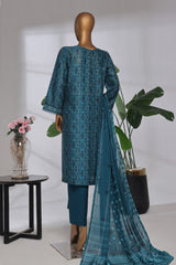 Damask By HZ Stitched 3 Piece Prints Jacquard Collection'2025-DPJ-034-Turquoise