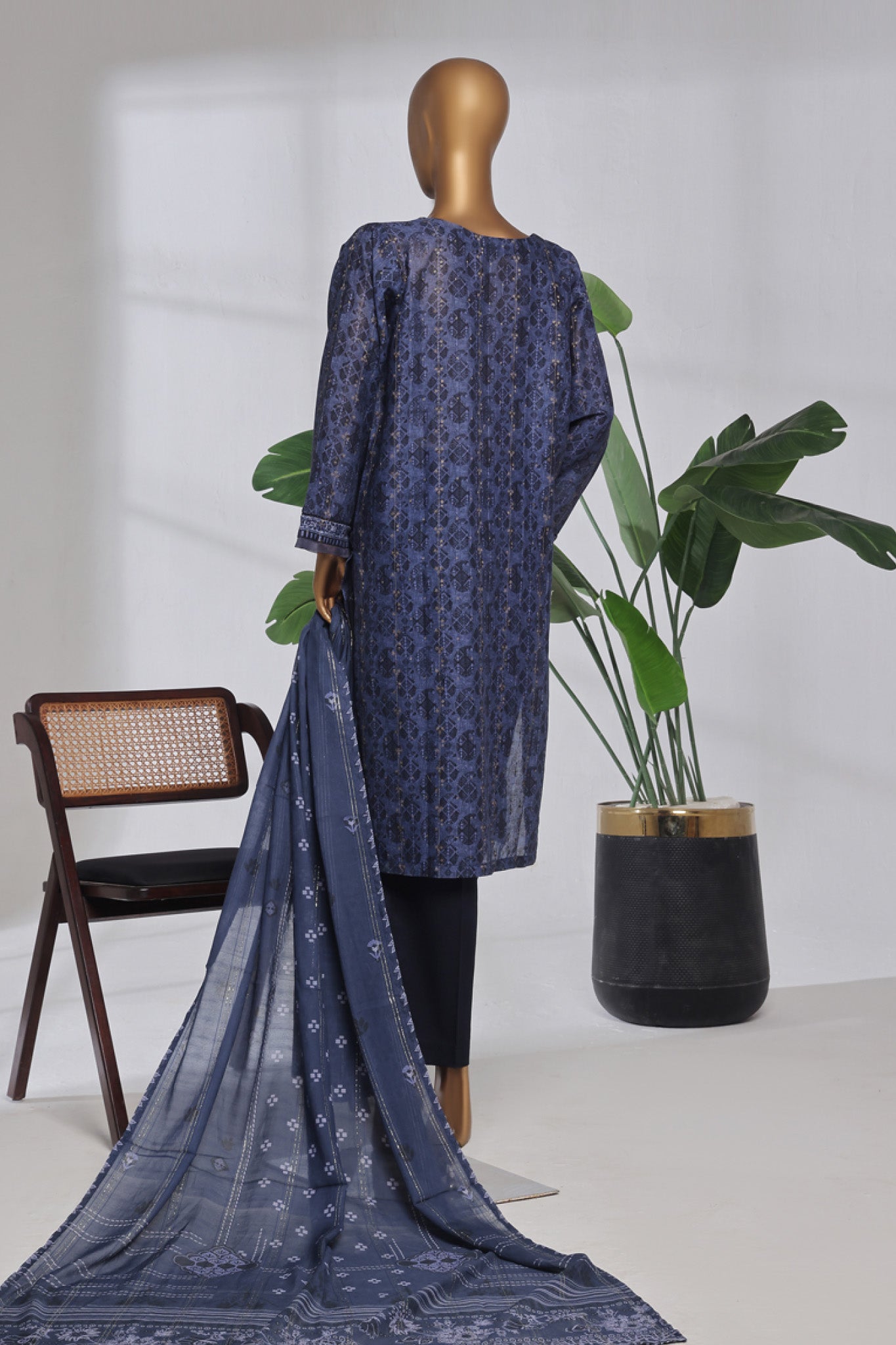 Damask By HZ Stitched 3 Piece Prints Jacquard Collection'2025-DPJ-035-Blue