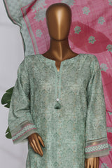 Damask By HZ Stitched 3 Piece Prints Jacquard Collection'2025-DPJ-037-Green