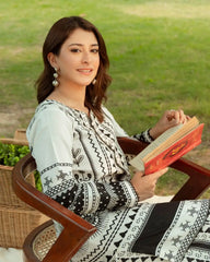 Gul Bahar By Inara Stitched 3 Piece Summer Suit-MONOCHROME TAILS DR-03