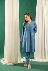 Basics By Zouj Stitched Co Ords Emb S/S Collection'2025-Blue