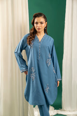 Basics By Zouj Stitched Co Ords Emb S/S Collection'2025-Blue