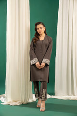 Basics By Zouj Stitched Co Ords Emb S/S Collection'2025-Dark Grey