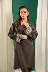 Basics By Zouj Stitched Co Ords Emb S/S Collection'2025-Dark Grey