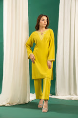 Basics By Zouj Stitched Co Ords Emb S/S Collection'2025-Yellow