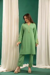 Basics By Zouj Stitched Co Ords Emb S/S Collection'2025-Green