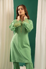 Basics By Zouj Stitched Co Ords Emb S/S Collection'2025-Green