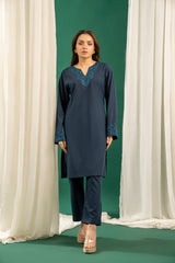Basics By Zouj Stitched Co Ords Emb S/S Collection'2025-Navy Blue