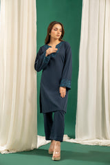Basics By Zouj Stitched Co Ords Emb S/S Collection'2025-Navy Blue
