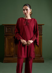 Nairah Co Ords Summer Solids Suit-Crimson Wine