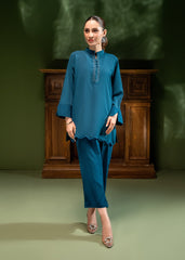 Nairah Co Ords Summer Solids Suit-Turquoise Dream
