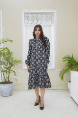 Black And White By Tehzeeb Threads Classic Monochrome Puff 1 Piece Printed Frock