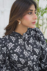 Black And White By Tehzeeb Threads Classic Monochrome Puff 1 Piece Printed Frock