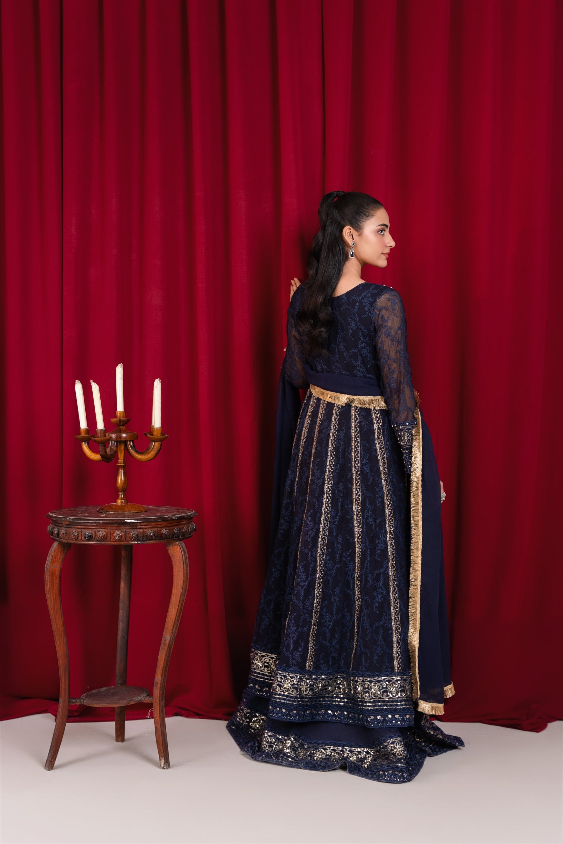 Manahils Stitched Formals B 007-Navy Blue