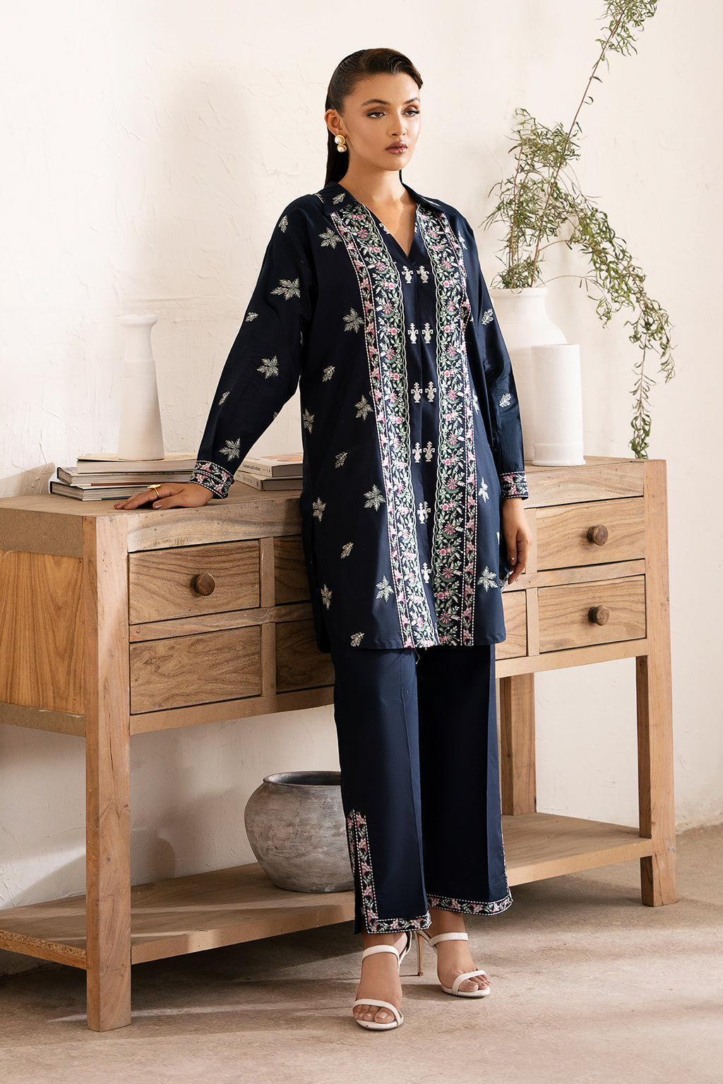 Zarposh Unstitched 2 Piece Emb Cotton Collection-Pearl